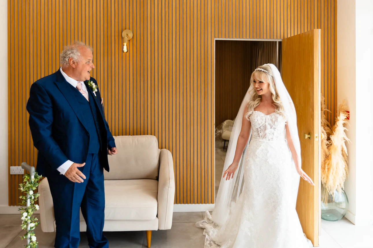 first look with bride at upton barn wedding venue
