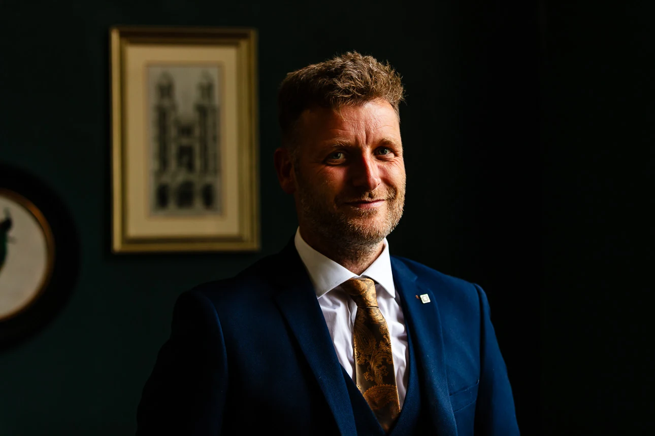 groom at crowcombe court wedding venue
