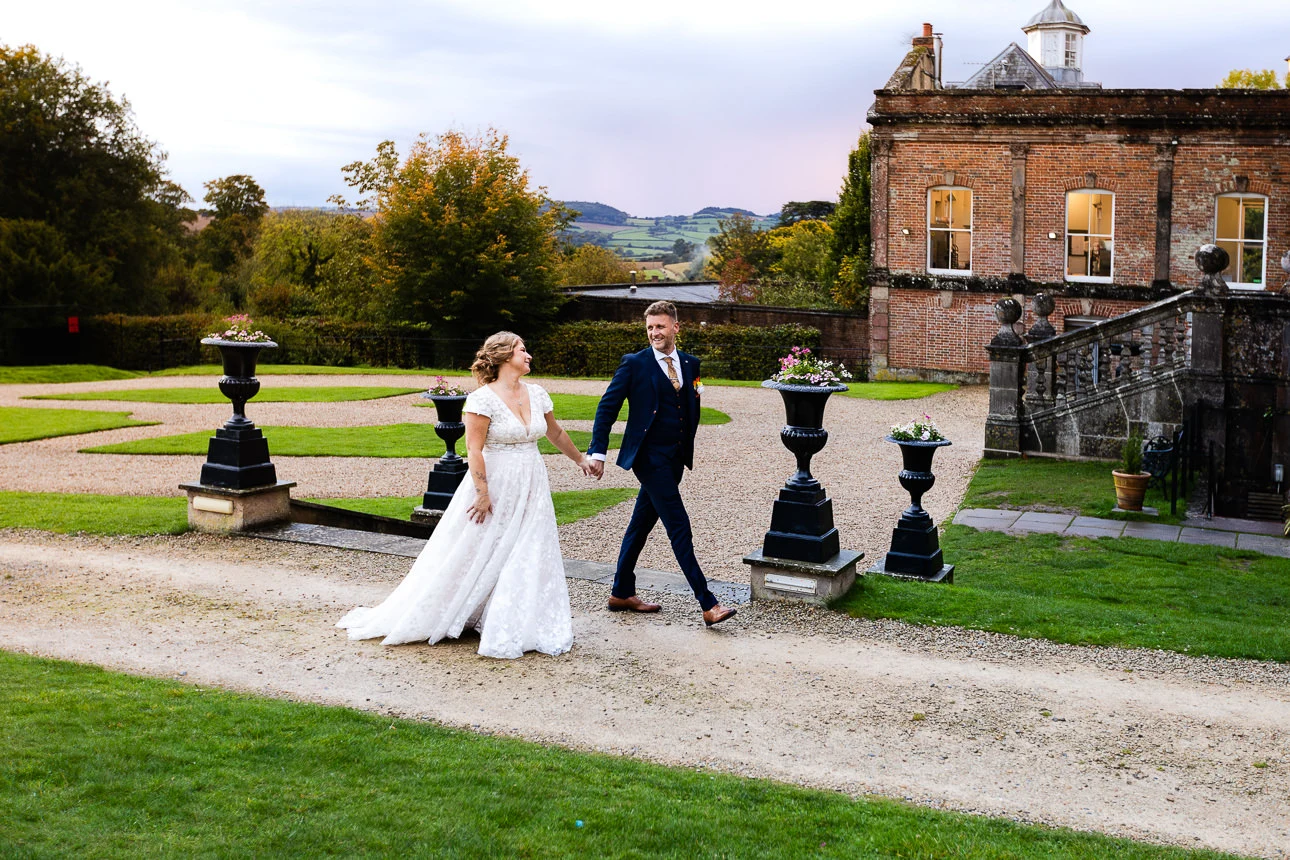 bride and groom at crowcombe court wedding venue